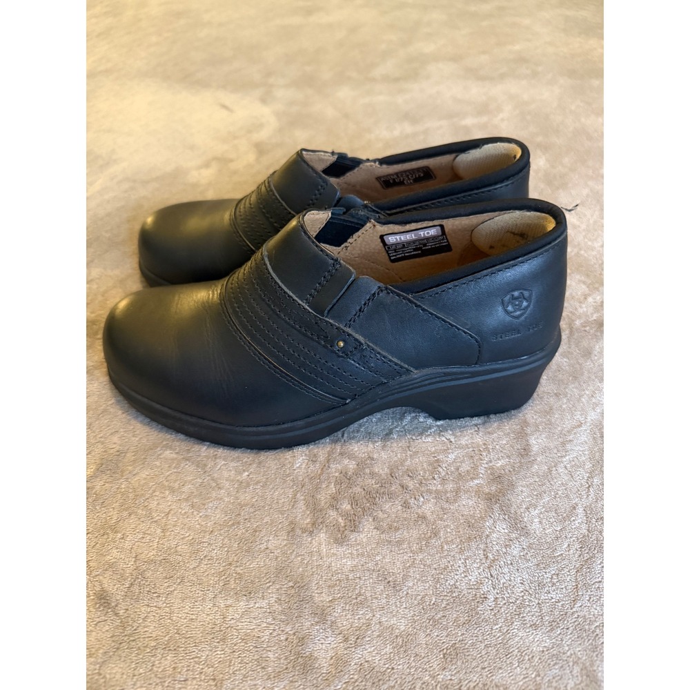 Ariat Safety Clog Womens 8B Black Leather Steel Toe Slip Resistant Work Shoes - Picture 3 of 7